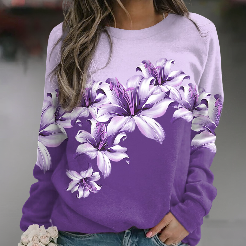 EB | Sweatshirt Weiches Atmungsaktives Material Bequeme Passform Floral Print Lange Ärmel