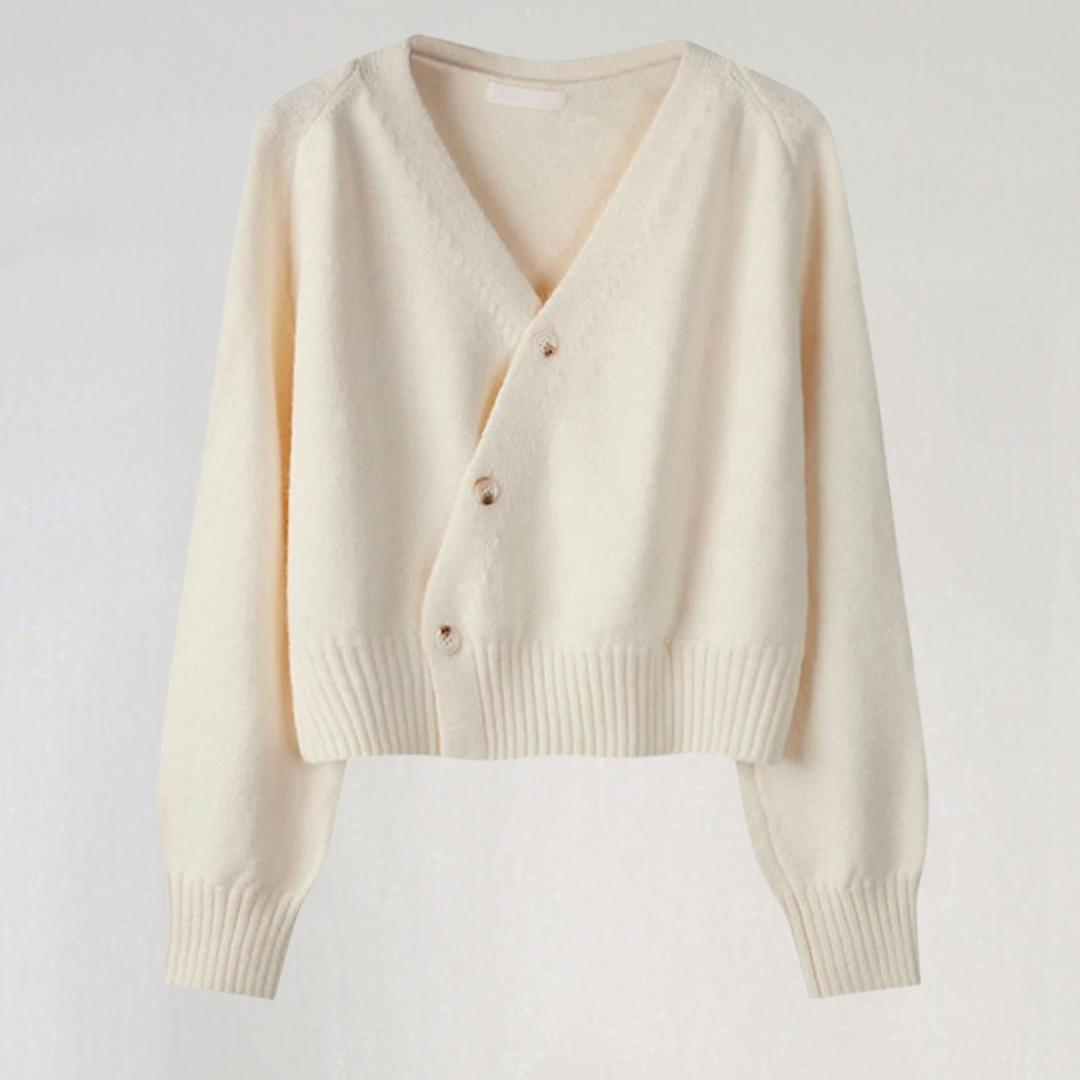 EB | Damen Wolljacke mit V-Ausschnitt und Knopfverschluss