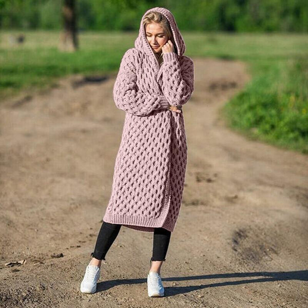 EB | Lange Strick Hoodie mit Kabelmuster Wolle/polyester Warm und Stilvoll