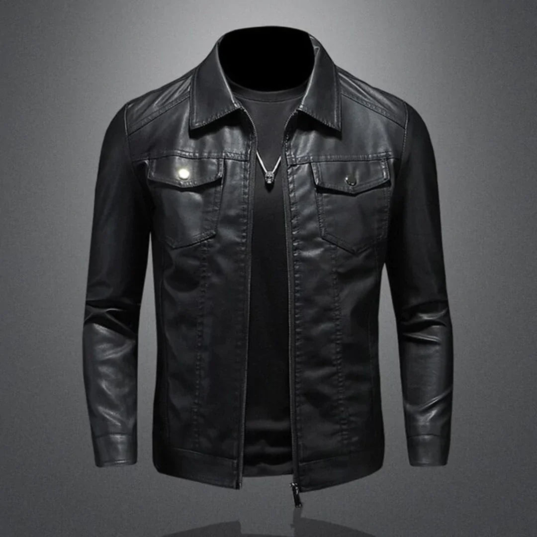 EB | Herren schwarze Jacke - Trucker-Stil mit umklappbarem Kragen