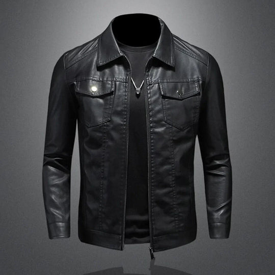 EB | Herren schwarze Jacke - Trucker-Stil mit umklappbarem Kragen