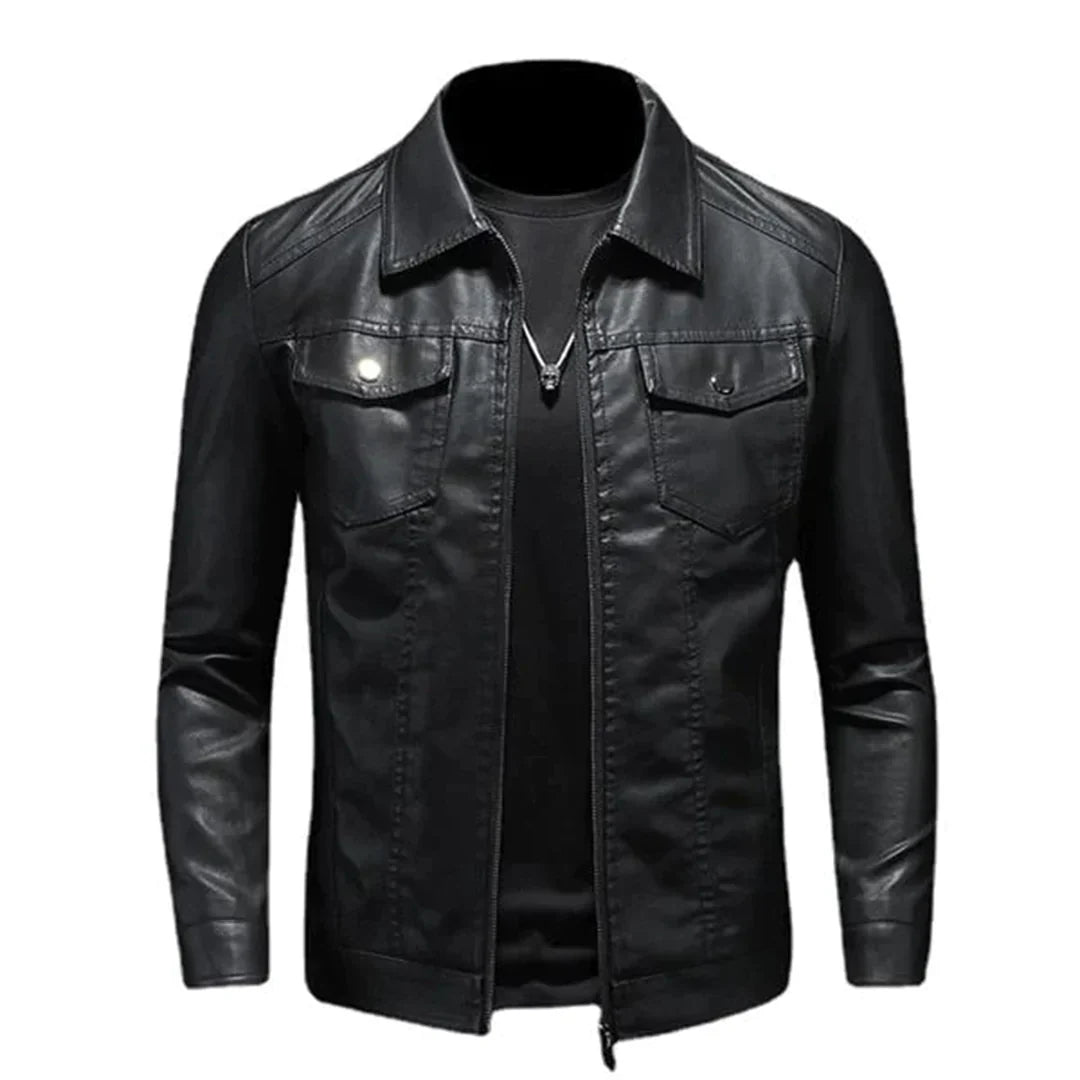 EB | Herren schwarze Jacke - Trucker-Stil mit umklappbarem Kragen