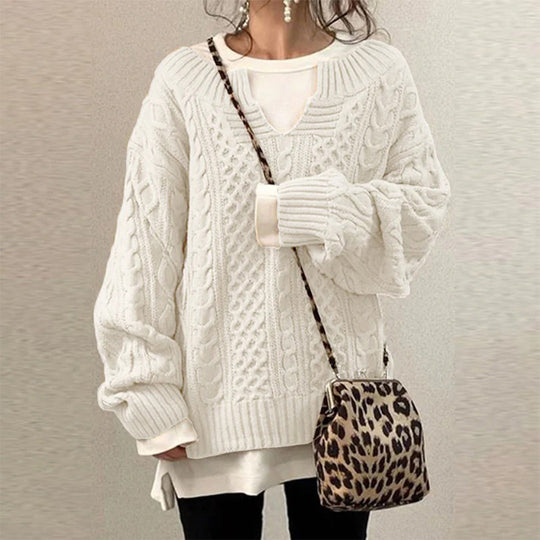 EB | Strickpullover mit Kabelstrick Baumwolle Überdimensioniert und Trendy