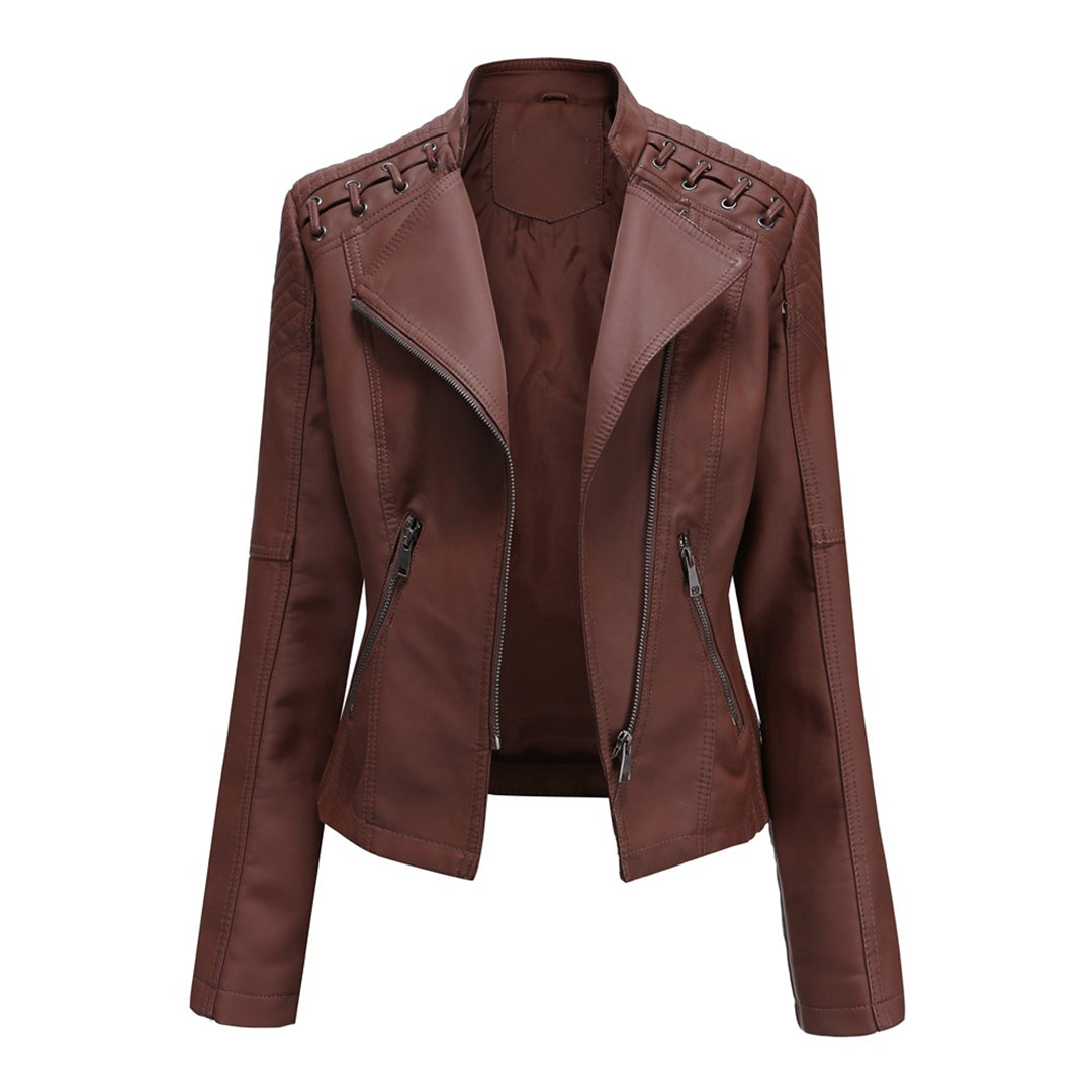 EB | Lederjacke - Biker-Stil & Asymmetrischer Reißverschluss mit Breitem Revers