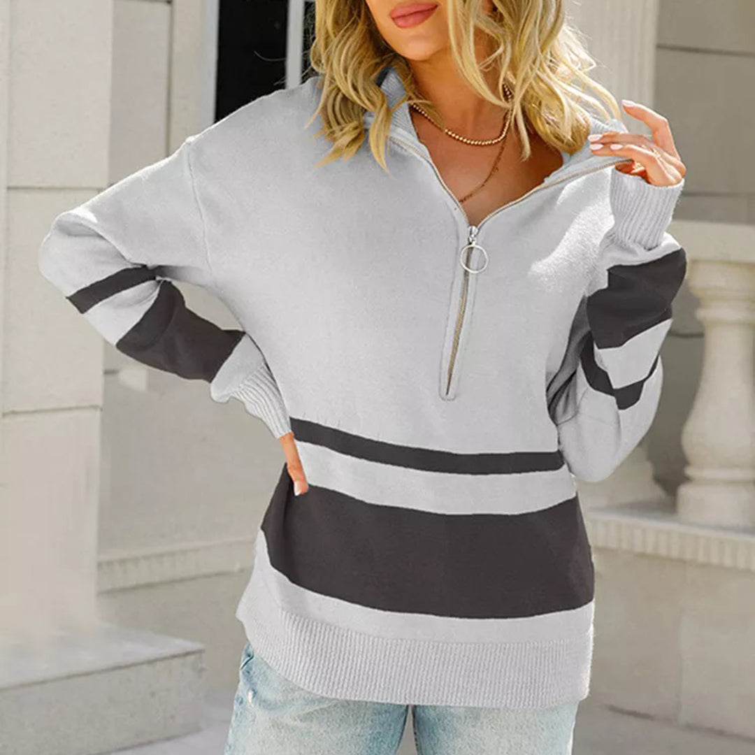 EB | Strickjacke mit Reißverschluss und Kontraststreifen Baumwolle/polyester Stilvoll und Bequem