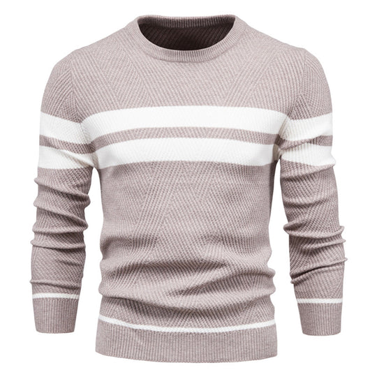 EB | Slim Fit gestrickte Baumwolle Rippenstrick geometrisches Muster Rundhals