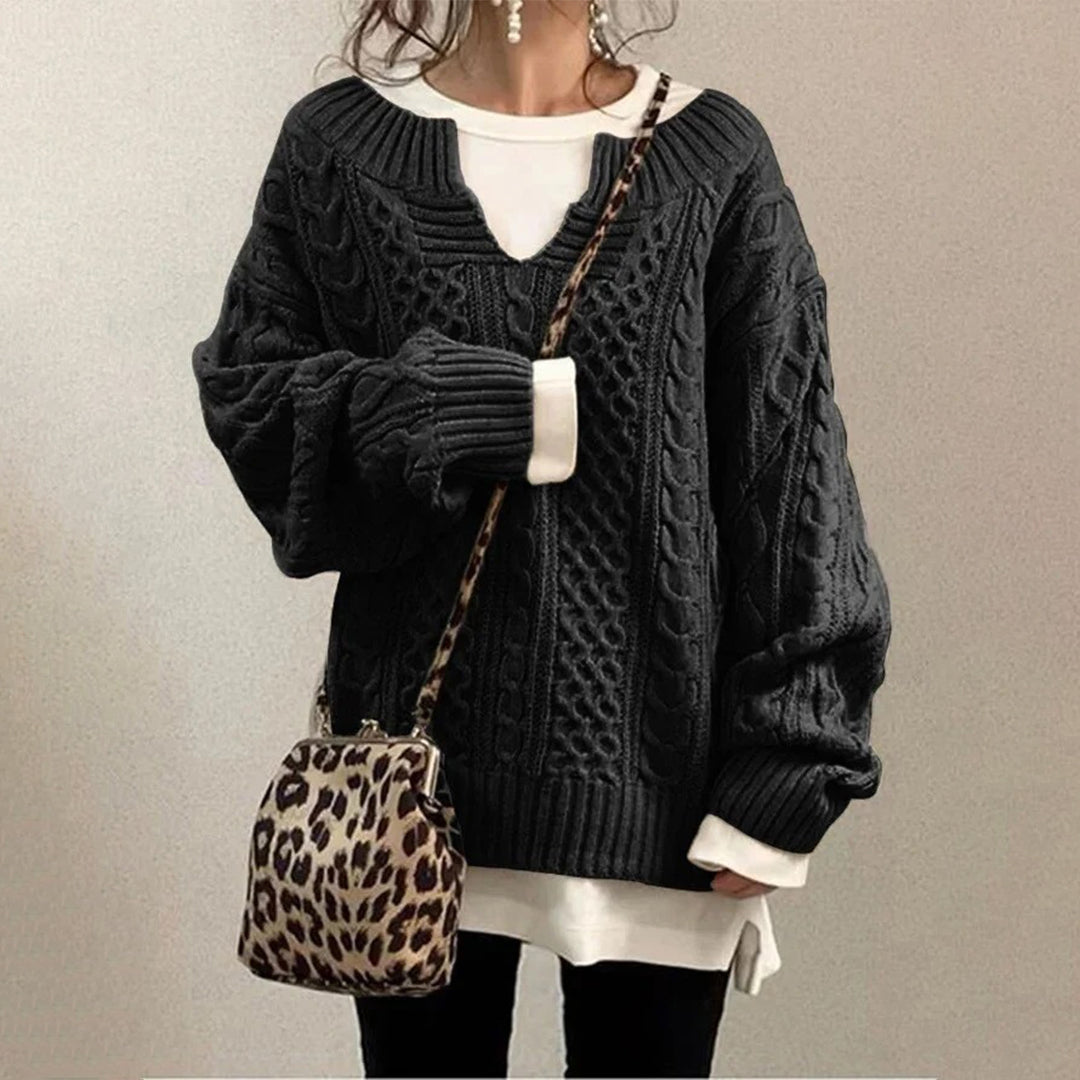 EB | Strickpullover mit Kabelstrick Baumwolle Überdimensioniert und Trendy