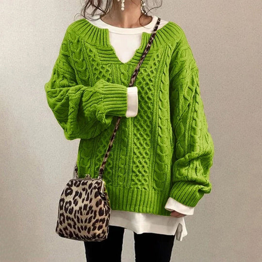 EB | Strickpullover mit Kabelstrick Baumwolle Überdimensioniert und Trendy