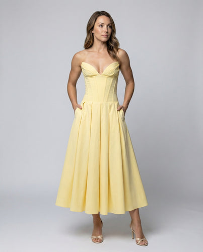Damen Abendkleid mit tiefem V-Ausschnitt und schwingendem Rock EB