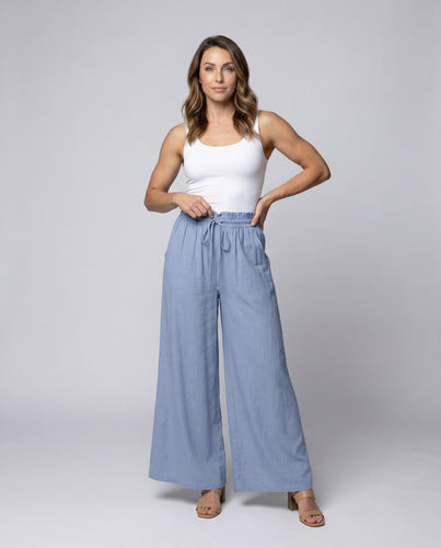 Damen luftige Palazzo-Hose mit elastischem Bund und Seitentaschen EB