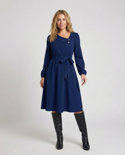 Damen Midikleid mit tailliertem Schnitt und Knopfdetails EB