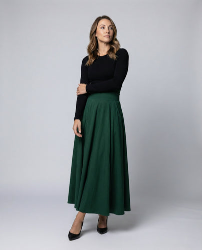 Damen Eleganter Maxirock mit schwingendem Design und praktischen Taschen EB