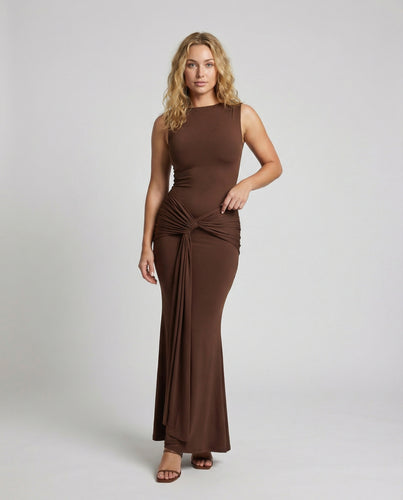 Damen Elegantes Wickel-Maxi-Kleid mit hohem Schlitz und raffinierter Drapierung EB
