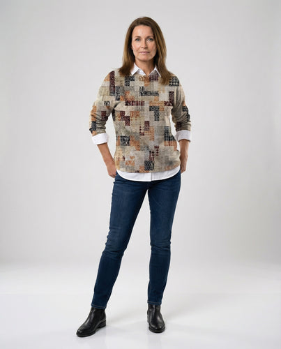 EB | Sweatshirt Entspannte Passform Gestrickt Geometrisches Muster Rundhalsausschnitt Lange Ärmel