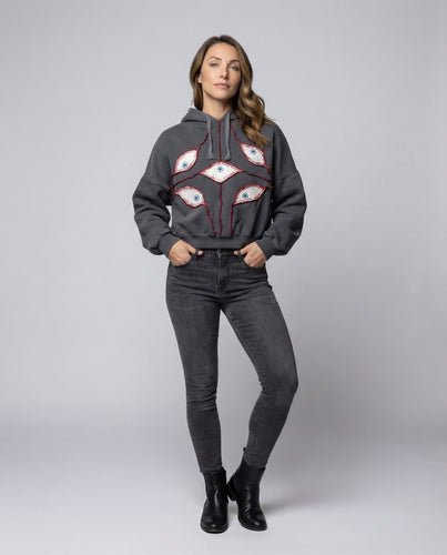 EB | Schwarze Augenprint Oversized-Hoodie