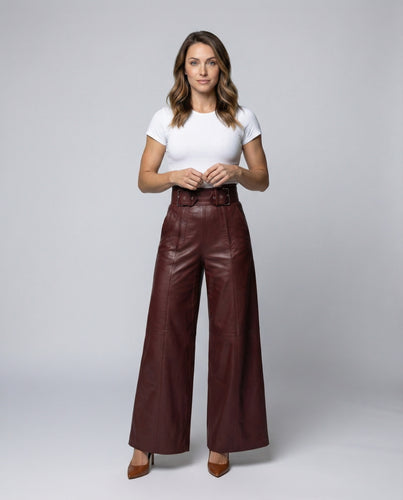 EB | Hohe Lederhosen für Damen Kaufen – Elegante Lederhose mit Pliserdetails
