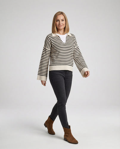 EB | Gemütlicher Gestreifter Strickrollkragenpullover