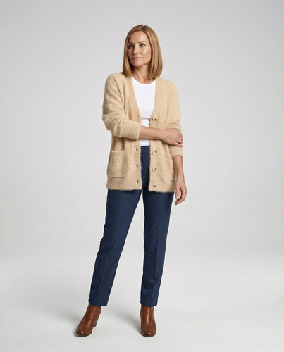 Strickjacke Damen flauschig mit großen Knöpfen im weiten Schnitt