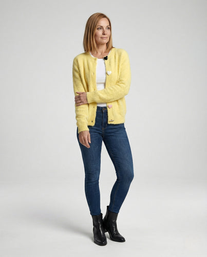 Strickjacke Damen flauschig mit Herzknöpfen