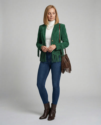 Damen Wildlederjacke mit Fransen