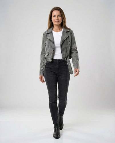 Damen Cropped Bikerjacke mit asymmetrischem Reißverschluss