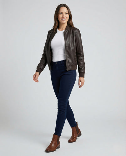 Damen Lederjacke mit markanten Schultern