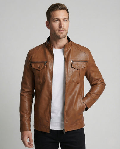 Herren Kunstlederjacke Slim Fit modern