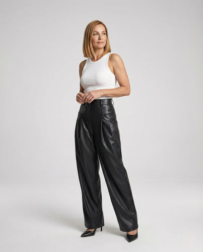 Damen Kunstlederhose mit weitem Bein
