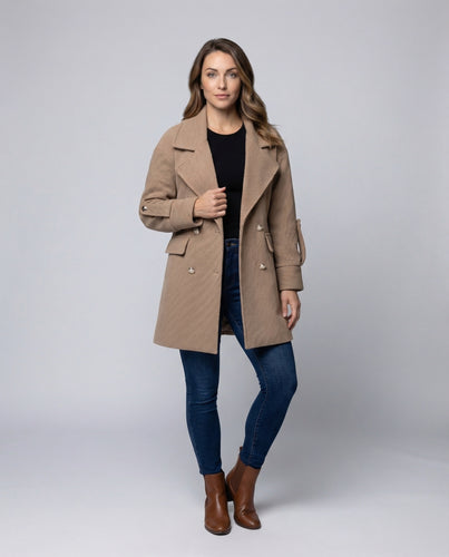 Damen Langer Mantel mit Doppelknopfleiste