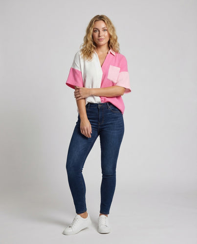 Damen Hemdbluse mit Patchwork-Design