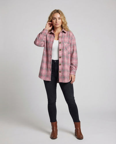 Damen Karierte Blusenjacke mit Knopfdetails