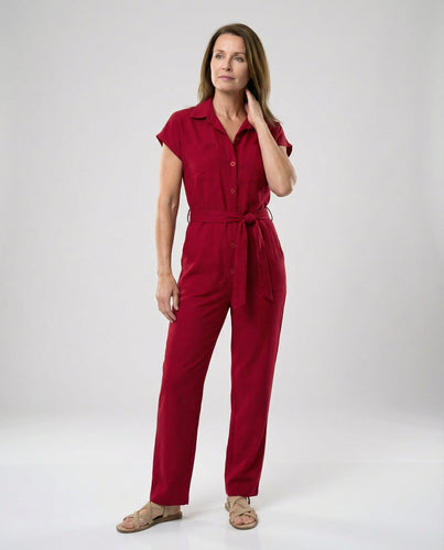 Kurzarm Jumpsuit Damen mit Taillengürtel