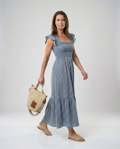 Damen Maxikleid gerafft mit Volants