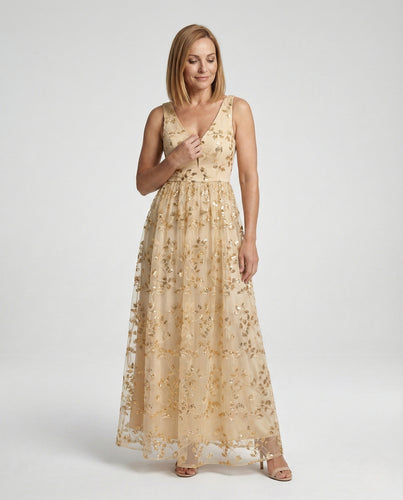 Damen Abendkleid lang mit Stickerei