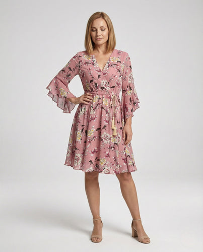 Damen Wickelkleid Chiffon mit Volantärmeln