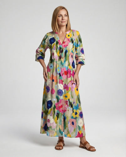 Damen Maxikleid floral V-Ausschnitt