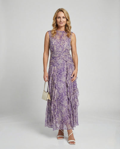 Damen Maxikleid Sommer Chiffon mit Taillenknoten