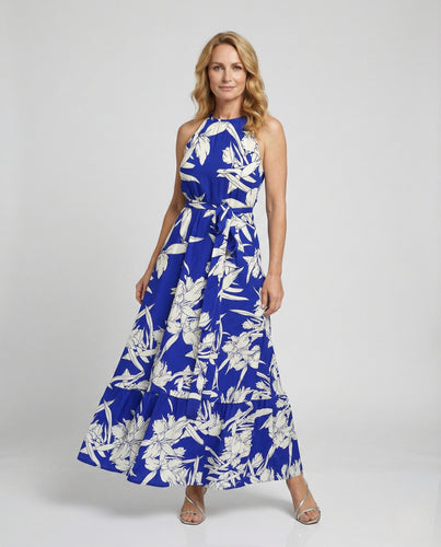 Damen Maxikleid Sommer mit Bindegürtel