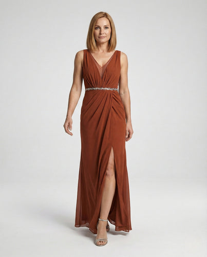 Damen Abendkleid elegant V-Ausschnitt Schlitz