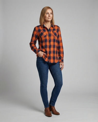 Damen Flanellhemd Knotenfront