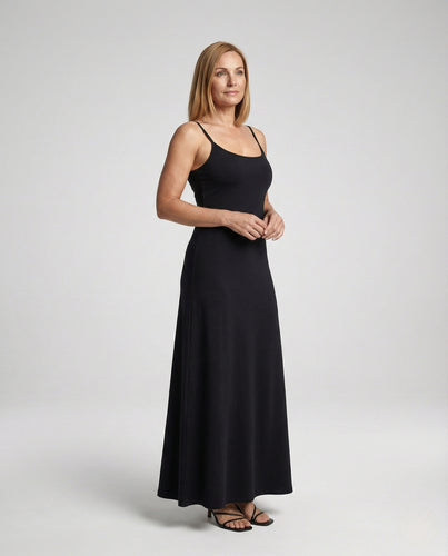 Figurschmeichelndes Maxikleid mit Spaghettiträgern und elastischem Jersey EB