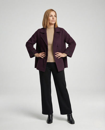 Damen Zopfstrick Pullover Damen kurze Doppelreiher Strickjacke mit Reverskragen und Kordelzug in hochwertiger Schurwollmischung EB