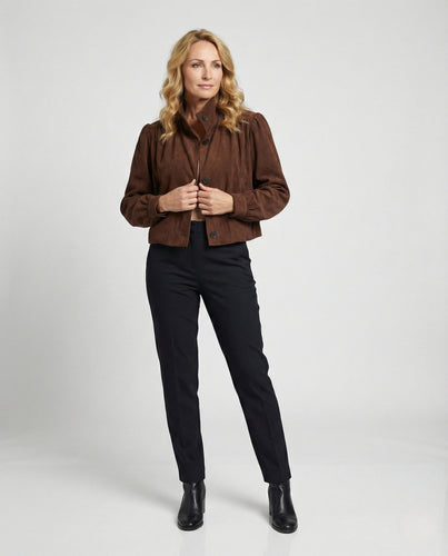 Freizeitkleidung Damen Velourslederjacke Kurz
