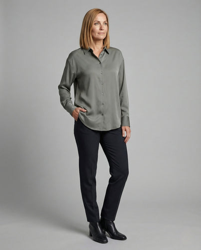 Bluse Damen Satin Hemdkragen