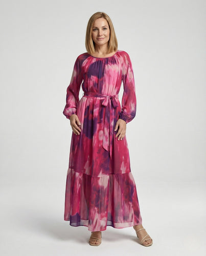 Maxikleid Sommer Damen Chiffon Ballonärmel