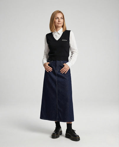 Maxirock Damen Jeans Schlitz