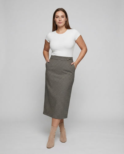 Bleistiftrock Damen Wollmix Hahnentritt