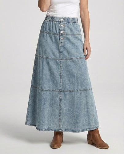 Jeans Maxirock Damen Elastisch Mit Knöpfen