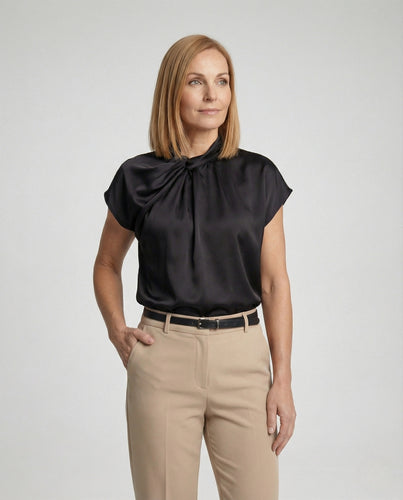 Kurzarm Schluppenbluse Satin Damen