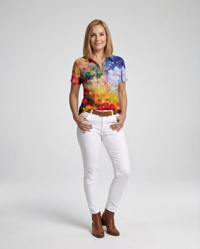 Kurzarm Hemdbluse Damen Aquarell Muster